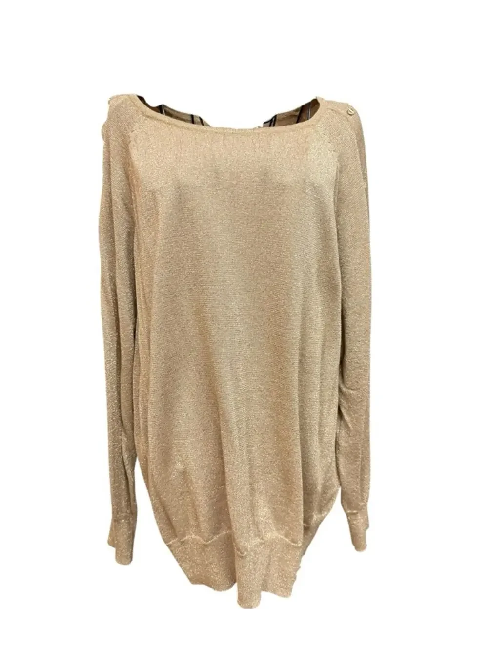 Michael Kors Metallic Gold buttoned sleeves Boatneck Sweater